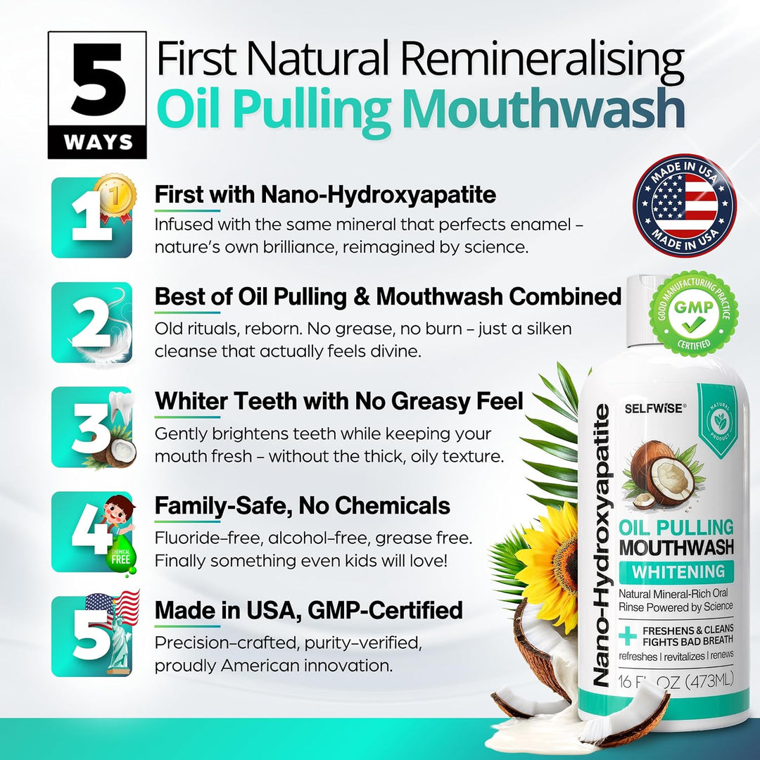 Enjuague bucal blanqueador con nano-hidroxiapatita y oil pulling pa...