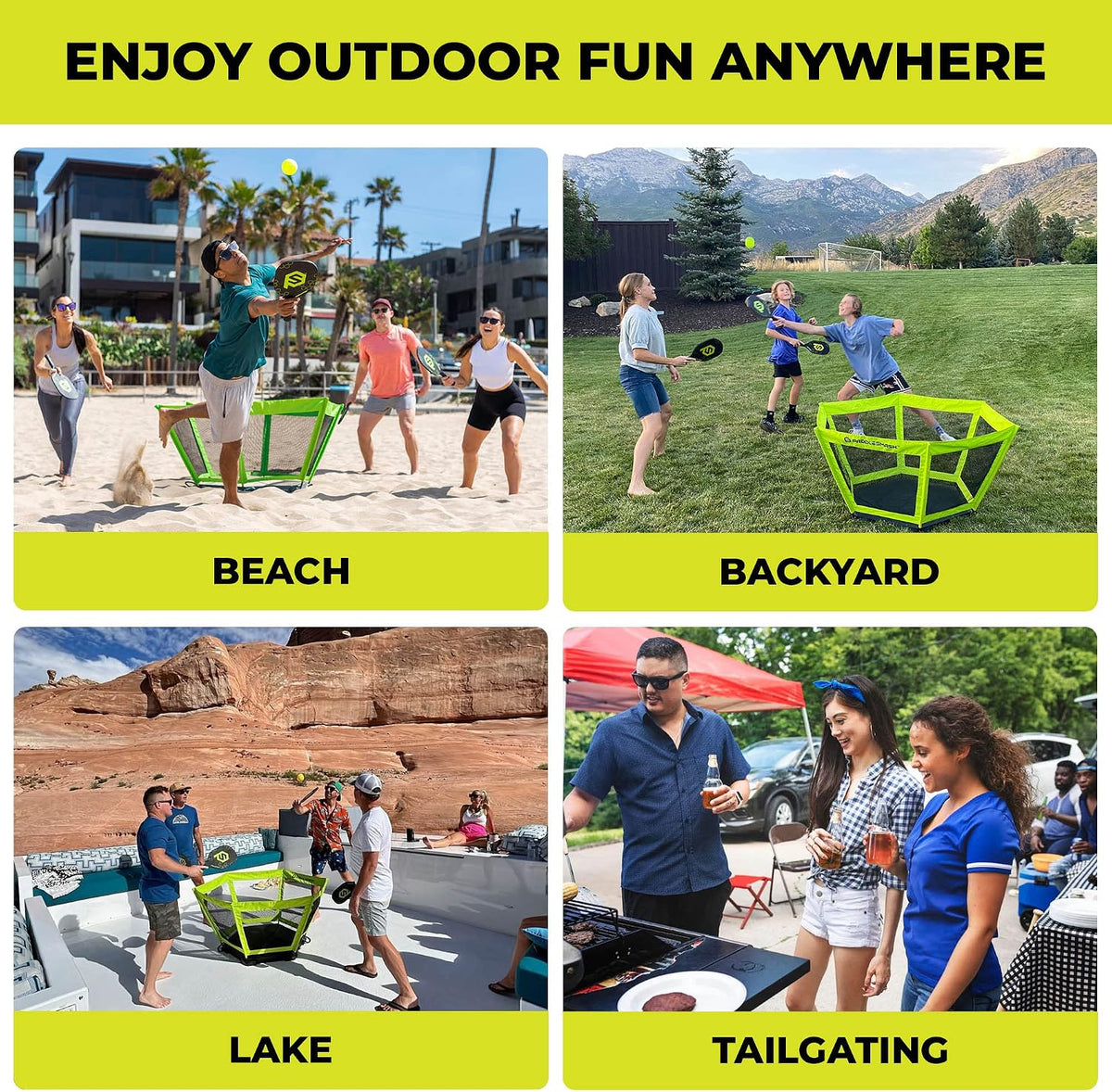 Juego de pickleball para patio, como se ve en Shark Tank, playa, patio trasero, césped, actividades al aire libre para adultos y familia - Fácil montaje, incluye 4 paletas, 2 bolas y