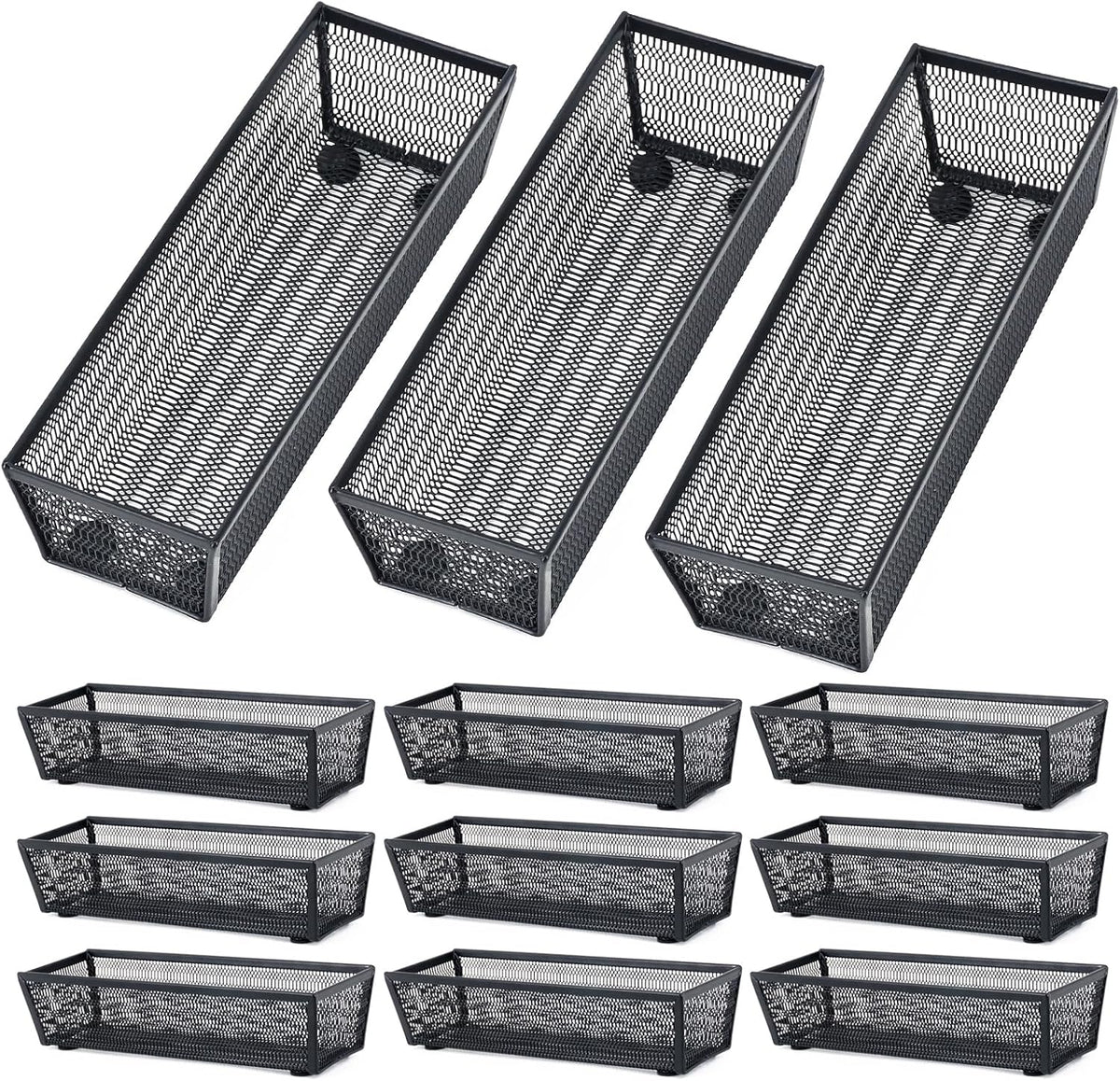 Organizador de cubiertos, negro, 9 x 3 x 2 pulgadas, paquete de 12