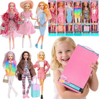 Set de 6 Muñecas Prinecess Americanas de Moda 11.5 pulgadas con Conjuntos de Vestuario, Diseños de Vestido y Accesorios como Bolso, Sombrero, Corona, Collar y Maletín (Empaque en Caja de Regalo)