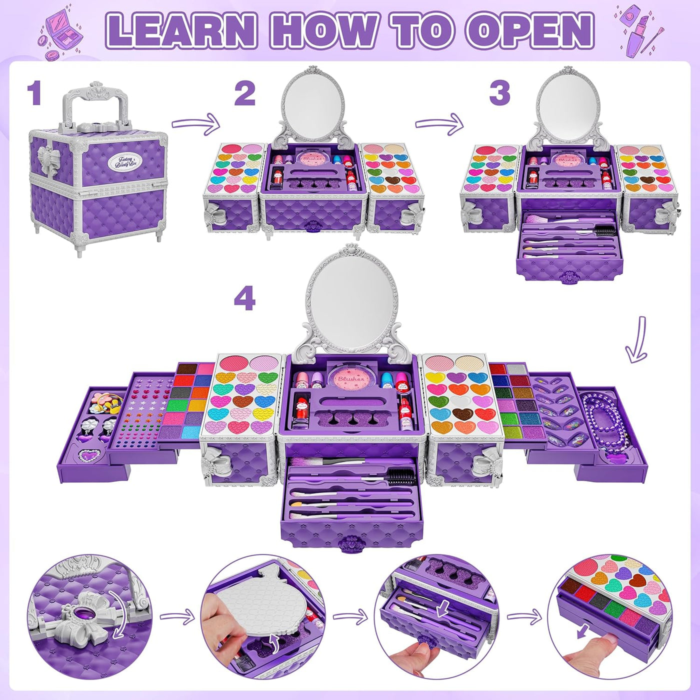 Juego de 99 piezas de maquillaje para niñas, juguetes de princesa,...