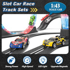Juegos de carreras 2 en 1 con 4 autos de alta velocidad, pista eléctrica, juego de carreras dual con 2 controladores, diseño de paso elevado circular con pistas flash. Regalo de juguete para niños de 6 a 8 años de 8 a 12 años
