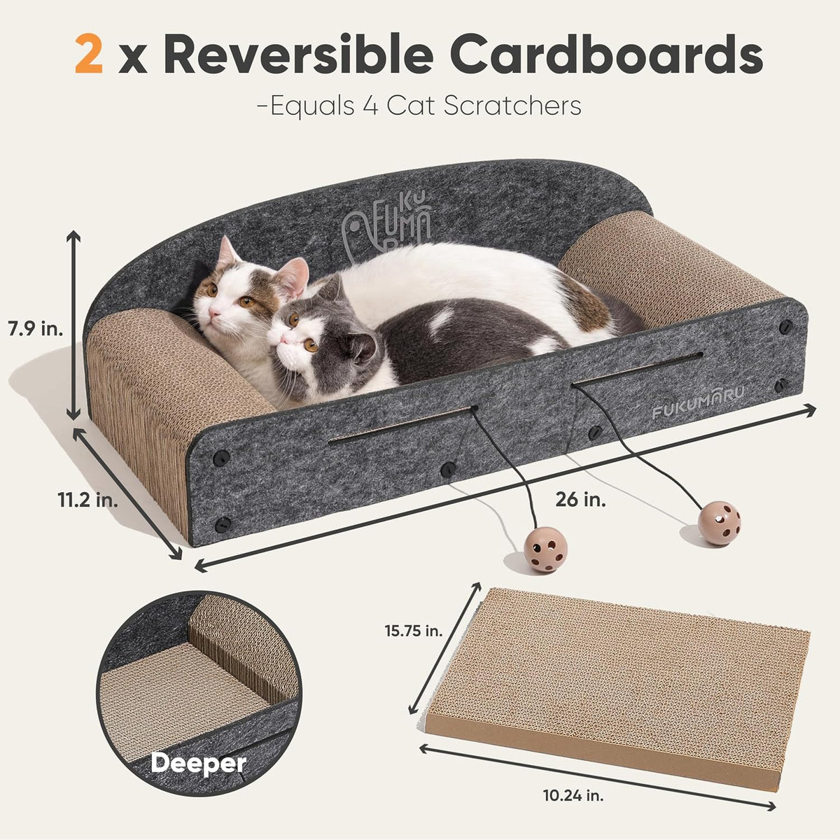 FUKUMARU Cama rascador grande para gatos, sofá rascador para gatos de 26