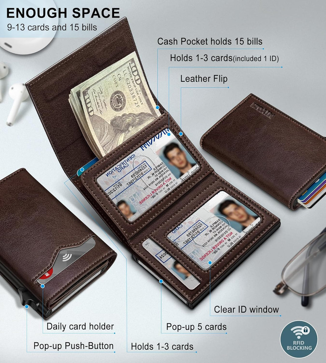 Cartera miyozi para hombre, con bolsillo para billetes, 2 ventanas...