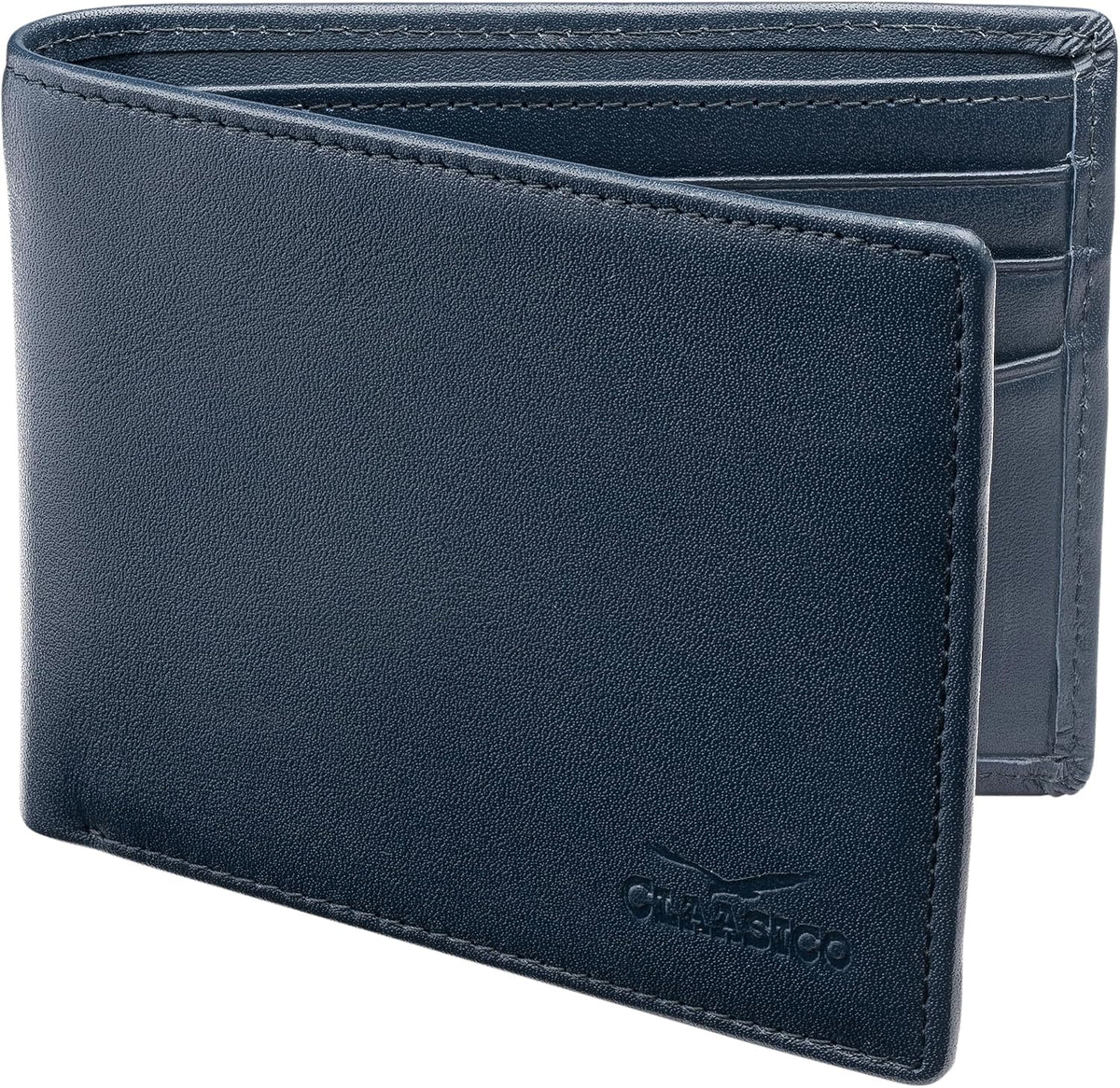 Cartera plegable de cuero para hombre con bloqueo RFID y ventana