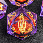 DND Gaze - Juego de 7 dados poliédricos de núcleo líquido para juego de rol de Dungeons Dragons RPG, dados D y D con bordes afilados de resina con caja de regalo D6 D8 D10 D12 D20 (morado