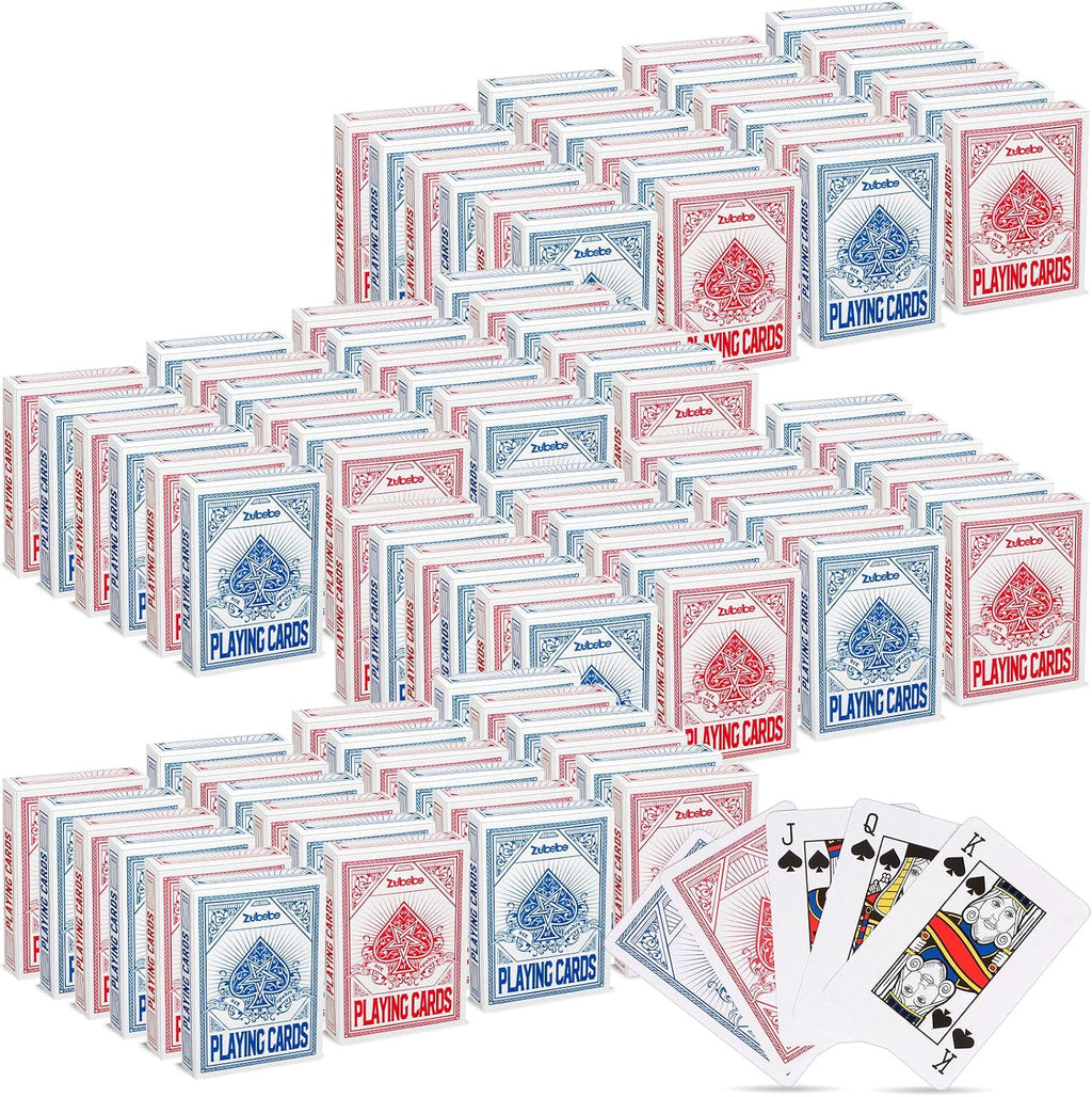 Zubebe Paquete de 96 cartas de juego a granel de cartas de 2.25 x 3.5 pulgadas, tamaño de póquer, índice estándar, rojo y azul, artículo de juego de viaje para actividades, suministros de fiesta
