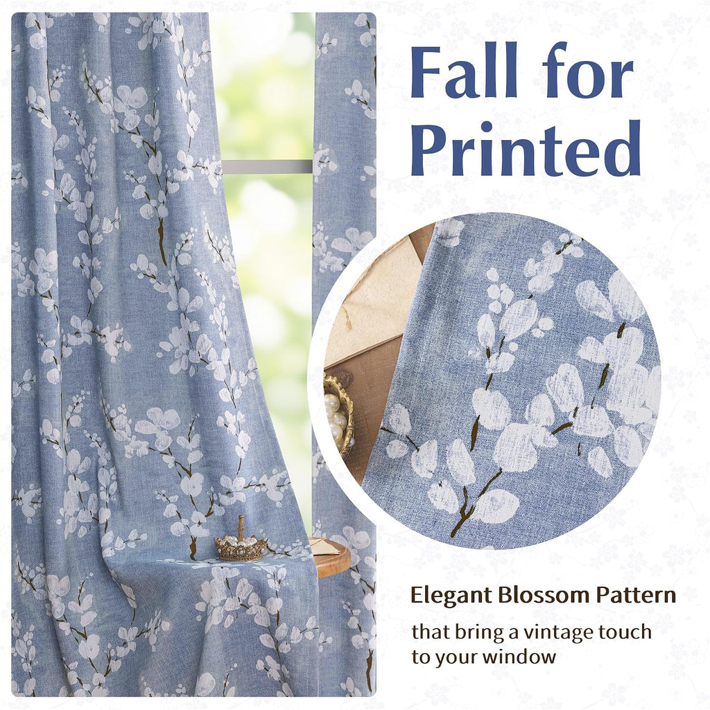 FMFUNCTEX Cortinas florales opacas azules para dormitorio, 84 pulgadas, 2