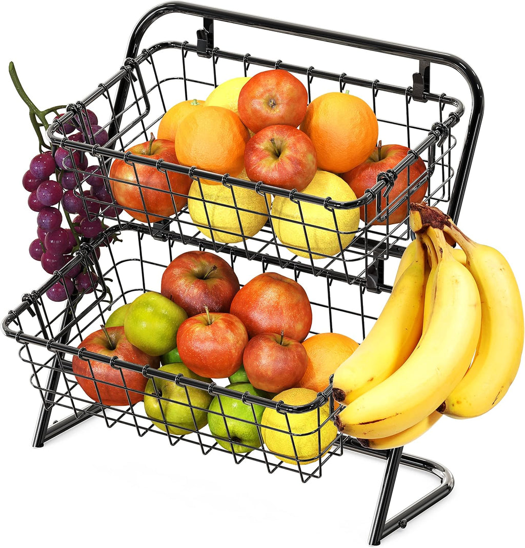 Simple Houseware Soporte rígido de 2 niveles para cesta de mercado, color negro