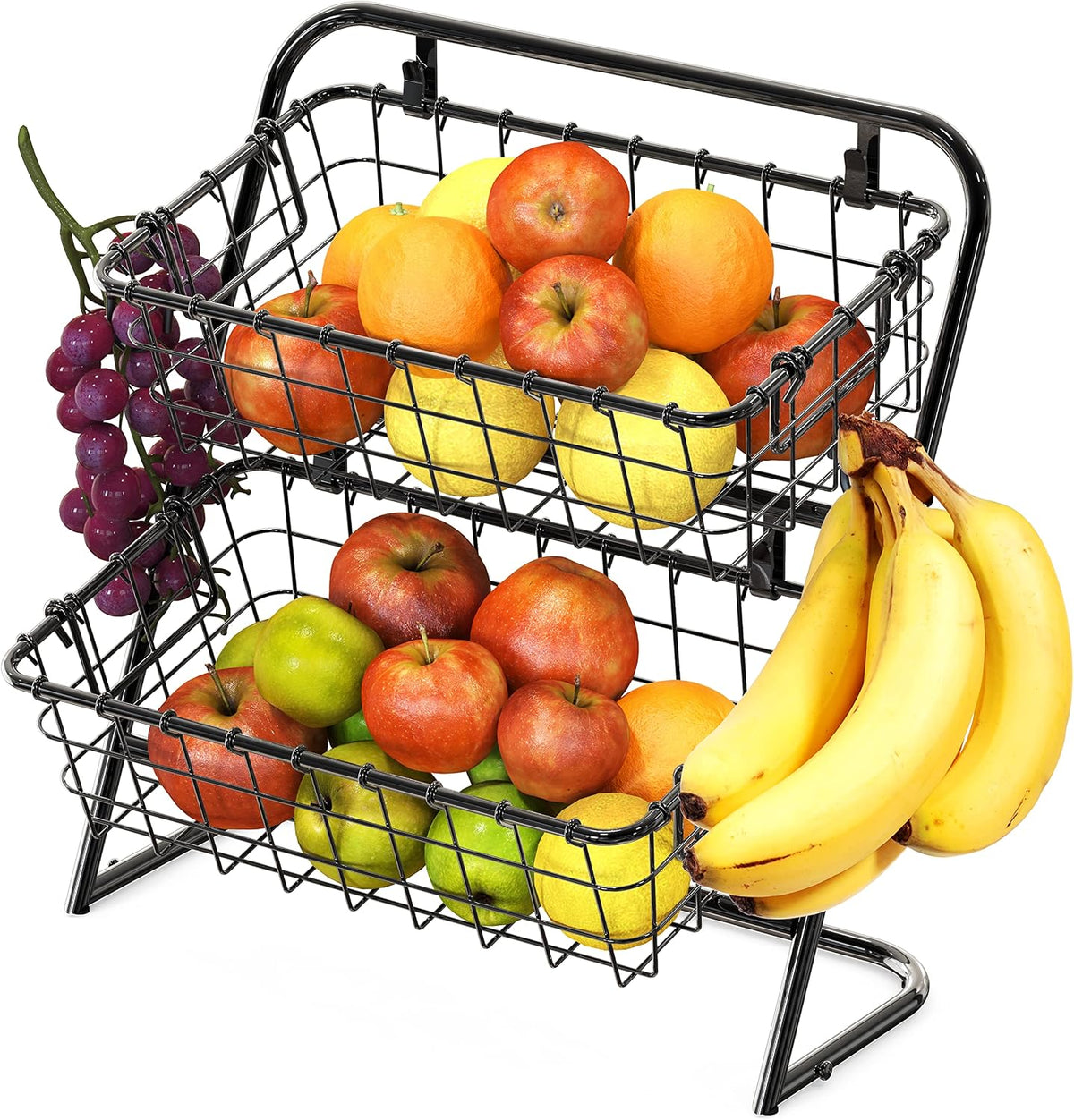 Simple Houseware Soporte rígido de 2 niveles para cesta de mercado, color negro