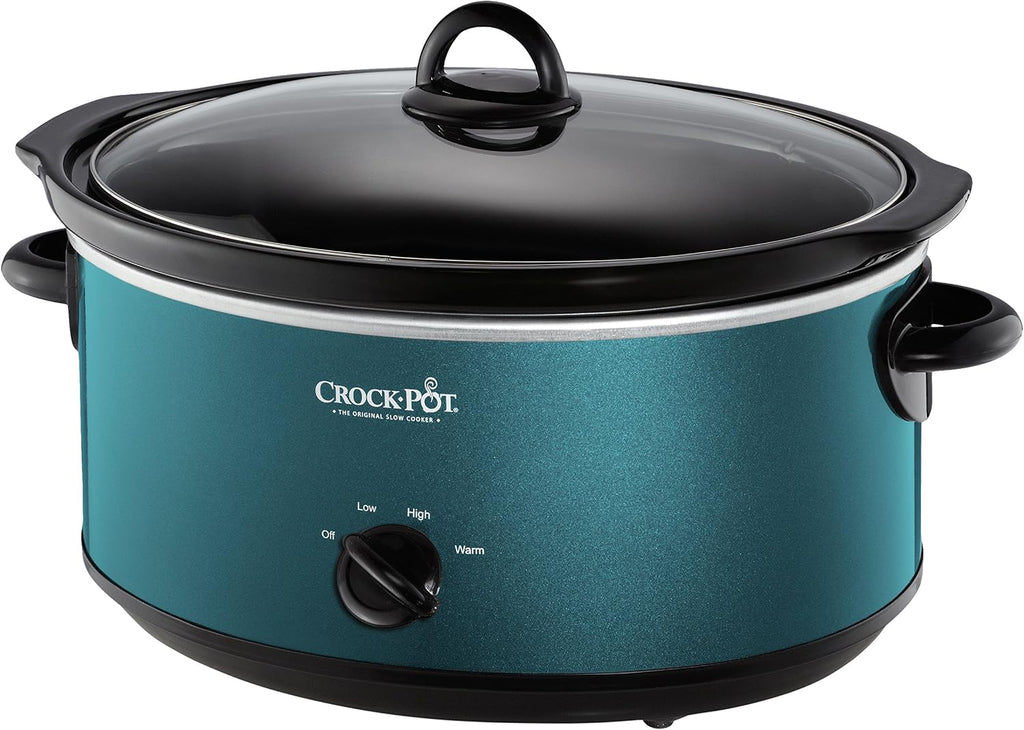Crock-Pot Olla de cocción lenta manual de 7 cuartos de galón, tamaño familiar que sirve a más de 8 personas y se adapta a asados de 6 libras, gres extraíble con ajuste de calentamiento, apto para lavavajillas para una fácil limpieza, turquesa