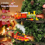 Juego de tren colgante para árbol de Navidad, tren de juguete de 2 niveles