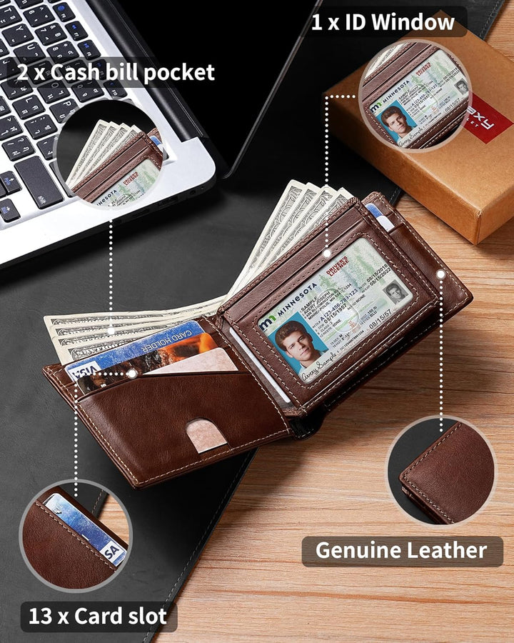 Artpaxy Billetera Bifold plegable para hombre de cuero genuino con...
