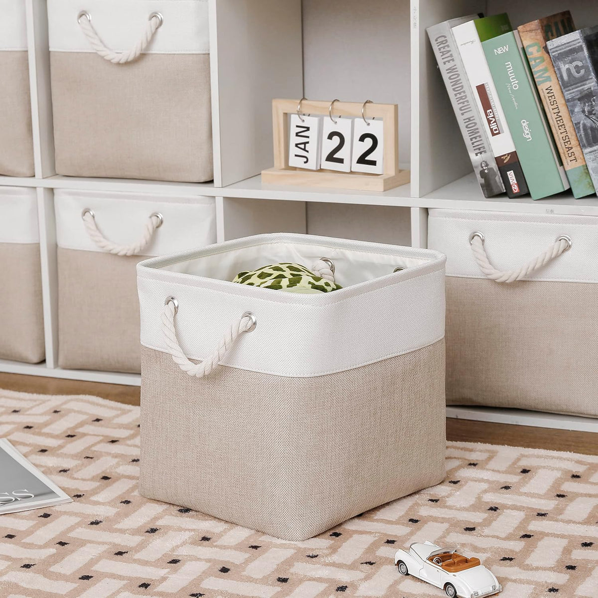 Contenedores de almacenamiento de cubos de 11 x 11 pulgadas, paquete de 6 cubos de almacenamiento plegables grandes de tela con cuerdas, cubos de almacenamiento plegables para el hogar