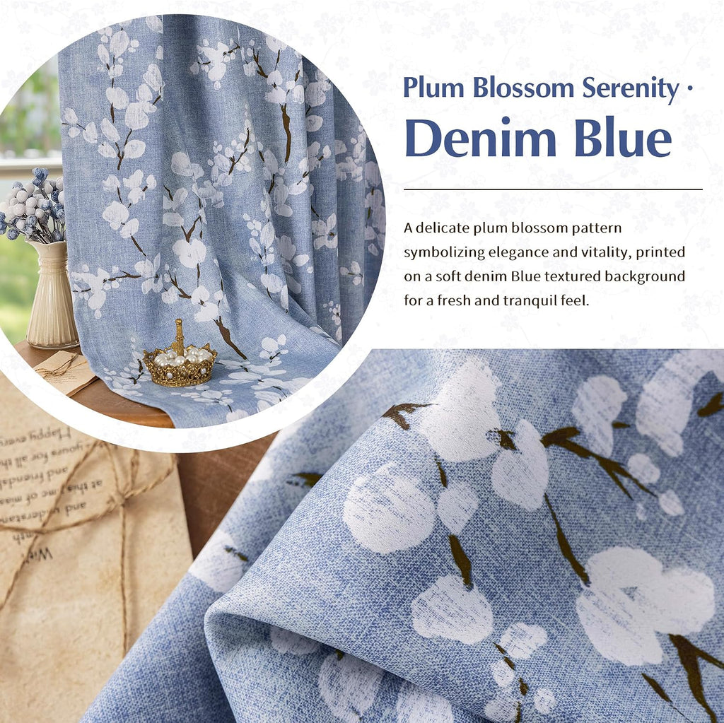 FMFUNCTEX Cortinas florales opacas azules para dormitorio, 84 pulgadas, 2