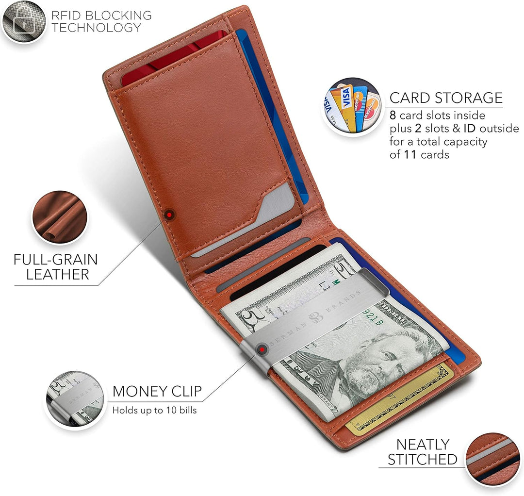 SERMAN BRANDS Money Clip Wallet - Mens Wallets slim Front Pocket RF...