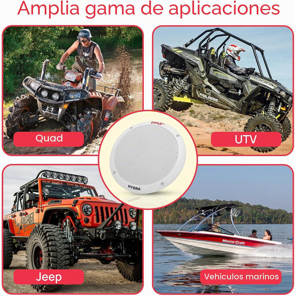 Pyle Altavoces marinos duales de 6.5 pulgadas, sistema de sonido estéreo de 2 vías, impermeable y resistente a la intemperie, con 400 vatios de potencia, cono de polipropileno y envolvente de goma de
