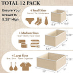 Simple Houseware Organizador de cajones plegables, juego de 12, color beige