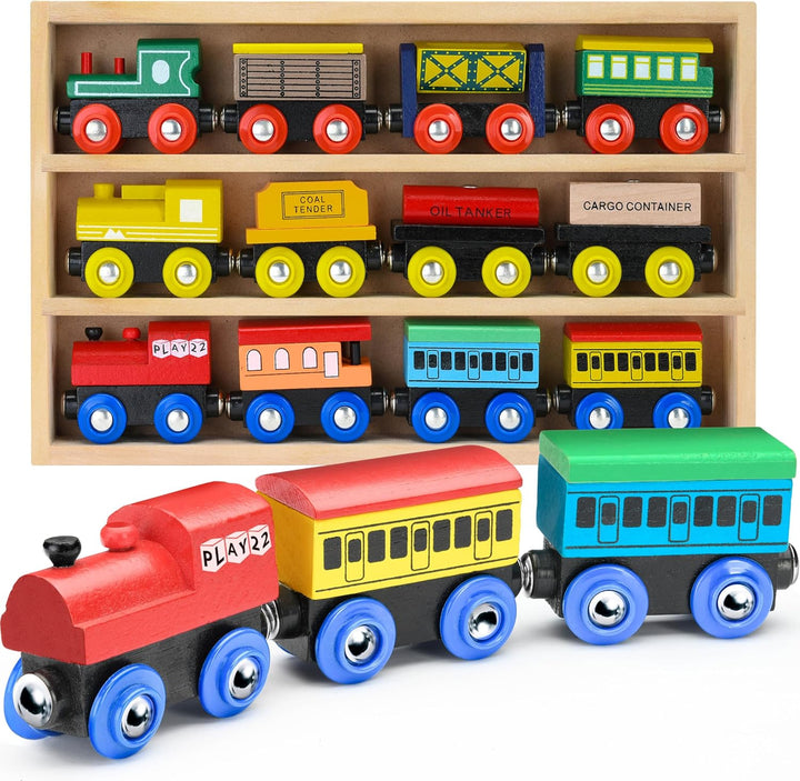 Juego de Tren de Madera de 12 Piezas - Juego Magnético de Juguetes...