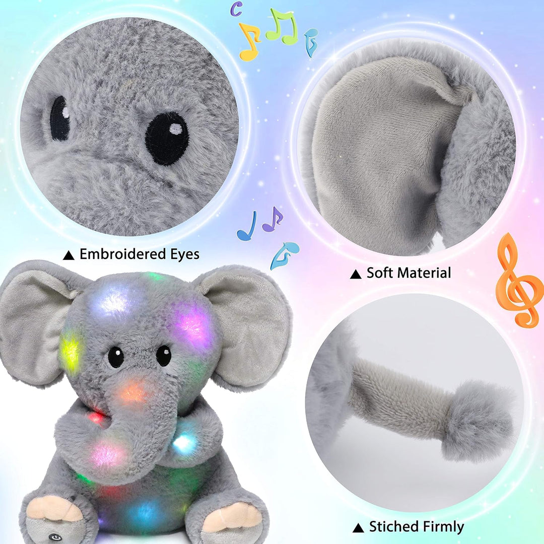 Hopearl Elefante de peluche musical LED que ilumina y canta, volume...