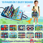 Busy Board Montessori Toys, 10 Pages Felt Activity Book