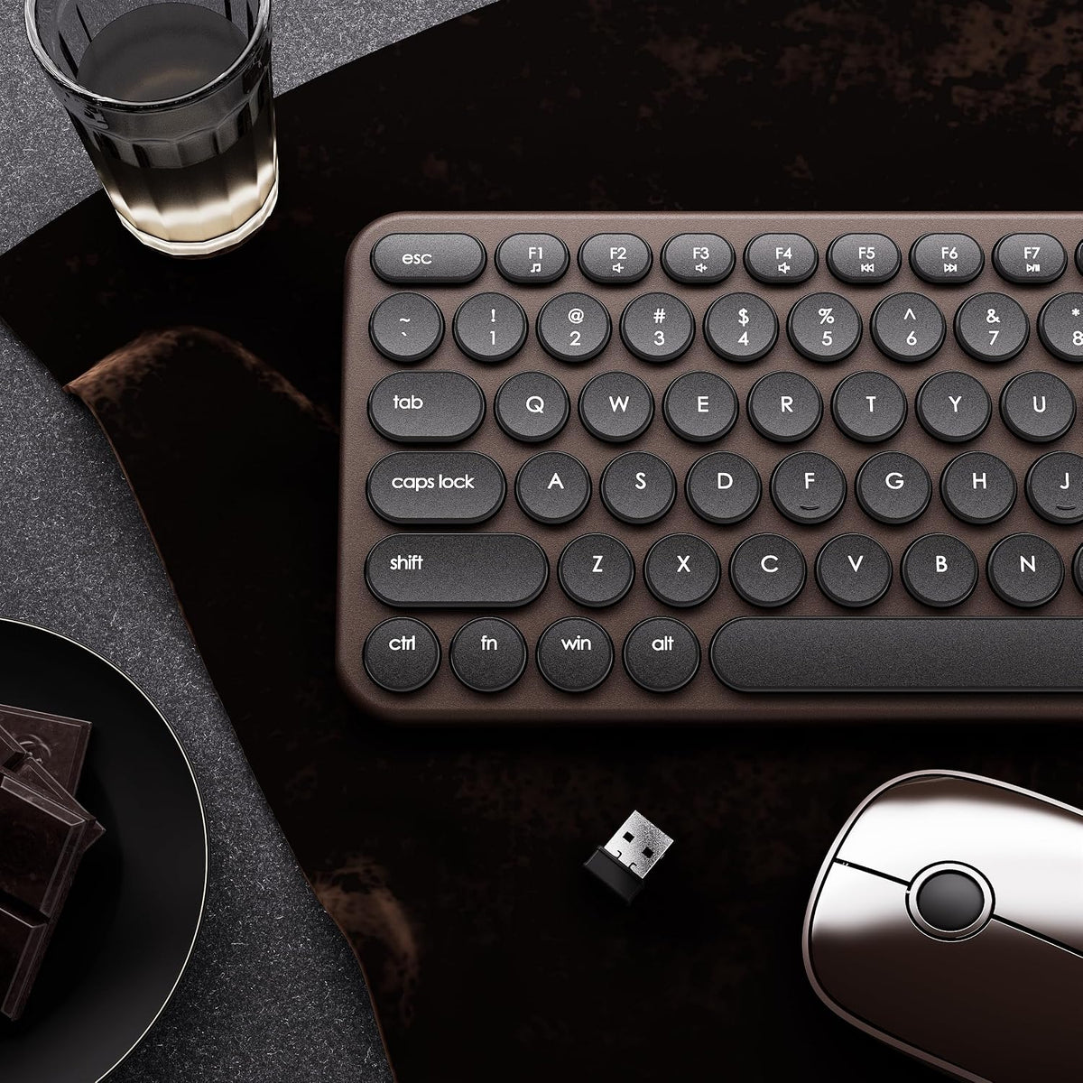 UBOTIE Combo de teclado y mouse inalámbricos, 110 teclas redondas r...