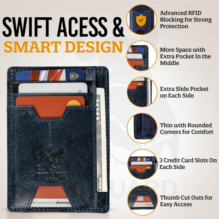 BULL GUARD Billetera de cuero delgada con bloqueo RFID para hombres...