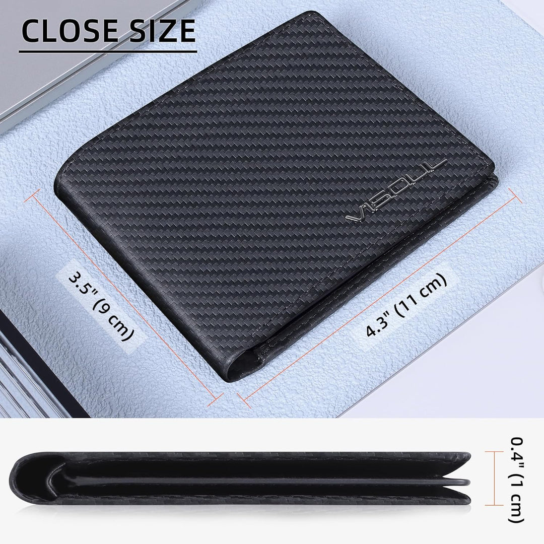 Cartera plegable de cuero VISOUL para hombre con bloqueo RFID y 2 v...