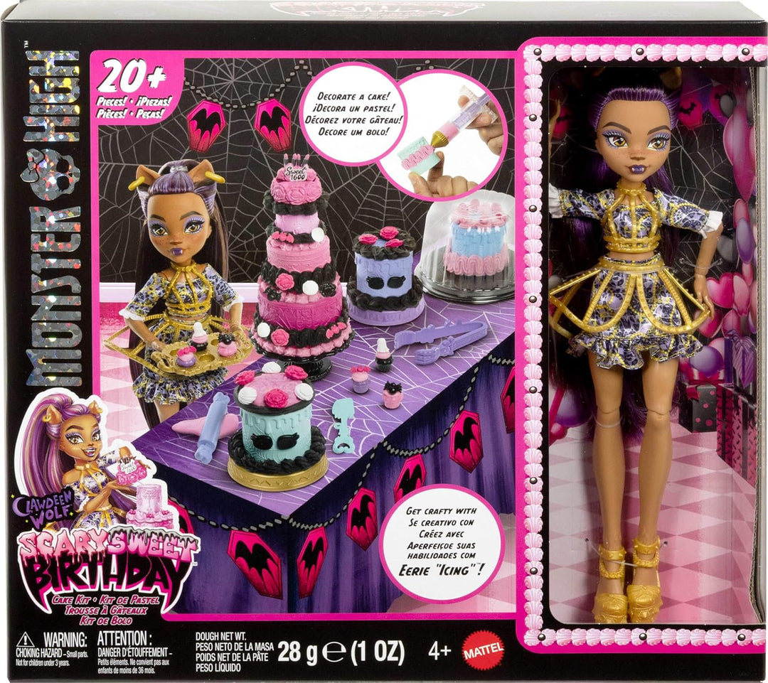 Monster High Kit de pastel de cumpleaños aterrador y dulce con muñe...