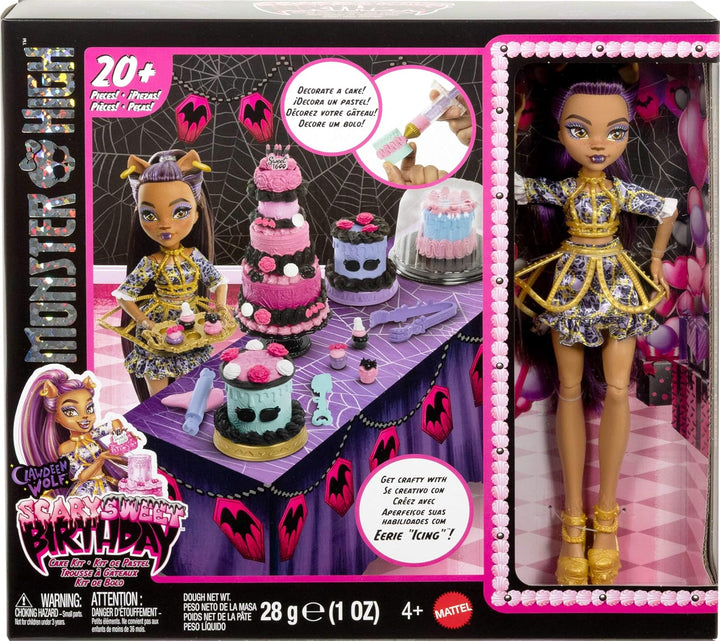 Monster High Kit de pastel de cumpleaños aterrador y dulce con muñe...
