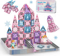 Bloques magnéticos de princesa, castillo de princesa, bloques magnéticos de viaje con caja de metal y 2 muñecas, mini azulejos magnéticos para niñas, juegos de simulación, regalos sensoriales STEM