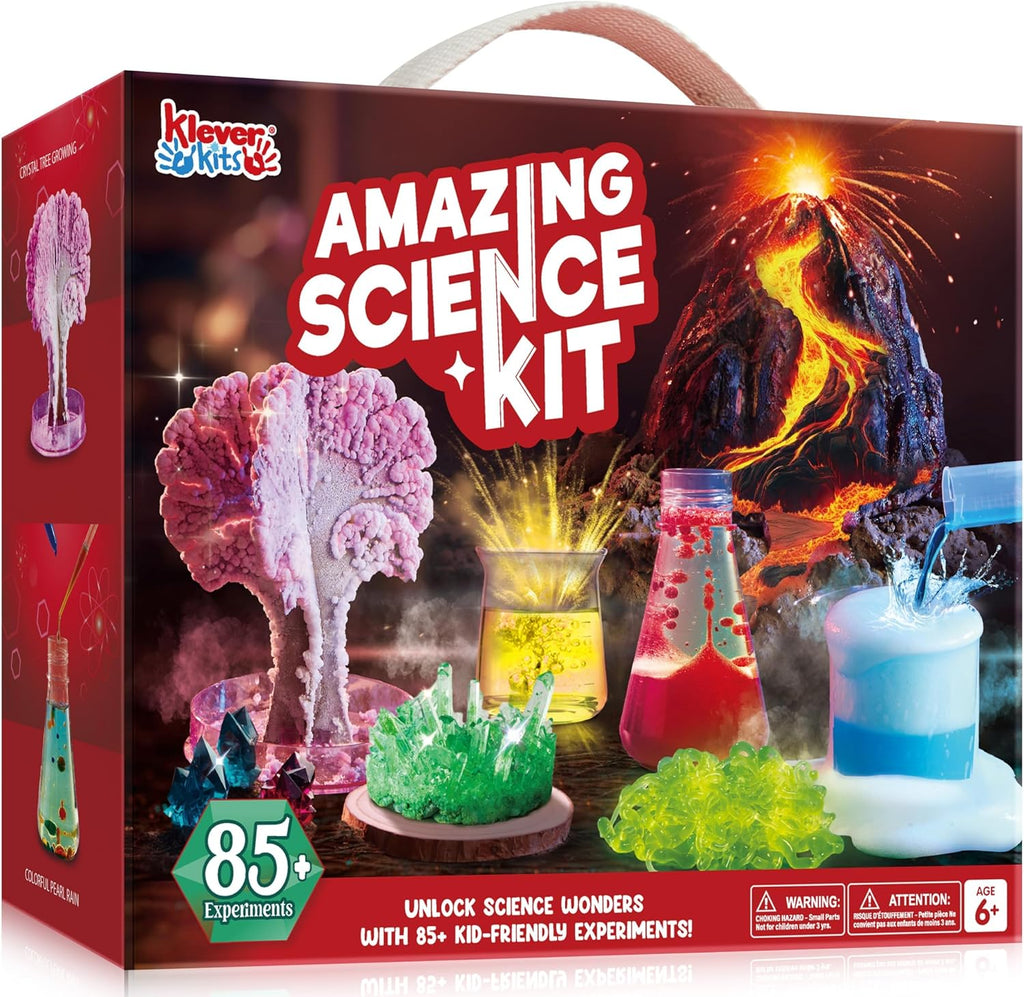 Klever Kits Increíbles kits científicos: juguetes educativos de más de 85 experimentos, actividades STEM con volcán en erupción y árbol de cristal en crecimiento para niños de 6, 7 y 8 años en