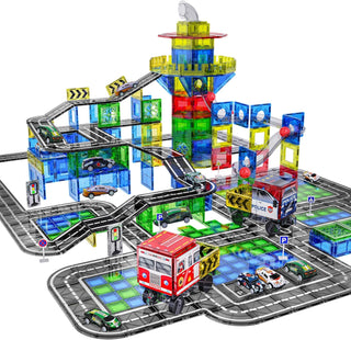 SKTMYY Juego de 150 azulejos magnéticos para carretera con canicas,...