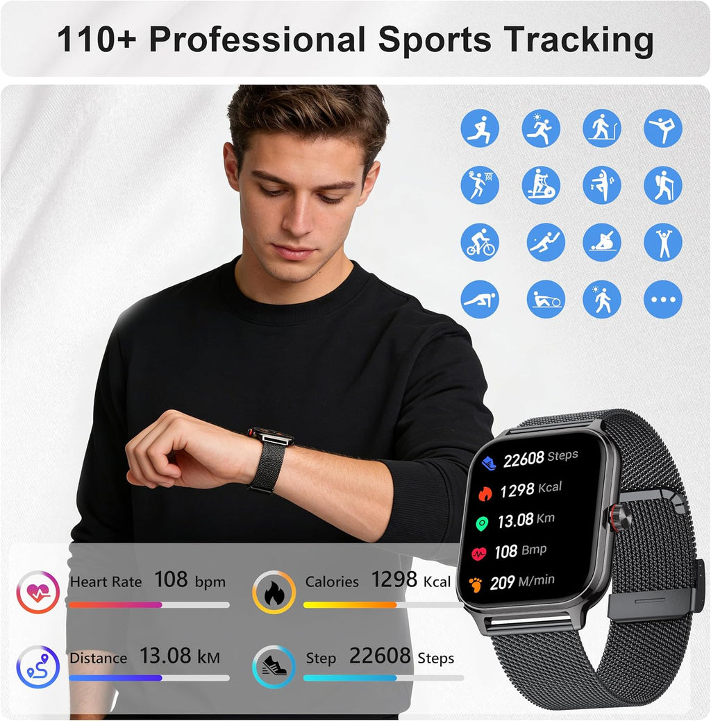 Reloj inteligente para mujeres y hombres, reloj inteligente para mujer de 1.96 pulgadas para responder/hacer llamadas, presión arterial, recursos humanos, monitor de sueño, más de 100 modos deportivos