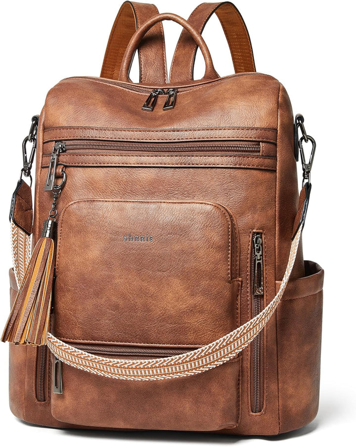 Shrrie Mochila de cuero vegano para computadora portátil para mujer...