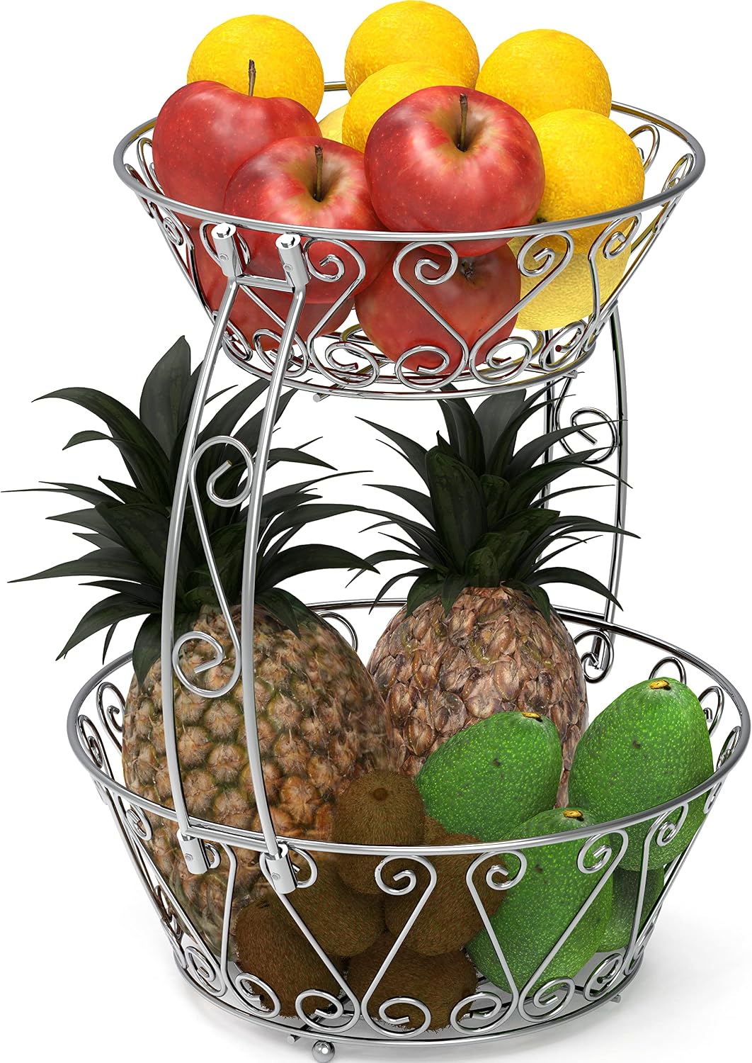 Simple Houseware Cesta de frutas de 2 niveles para encimera, color cromado