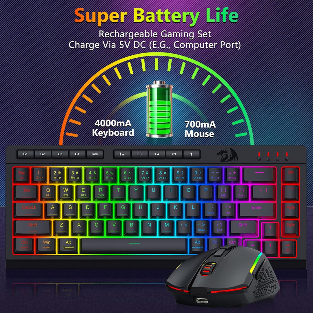 Redragon Combo de teclado y mouse inalámbricos para juegos, Bluetoo...