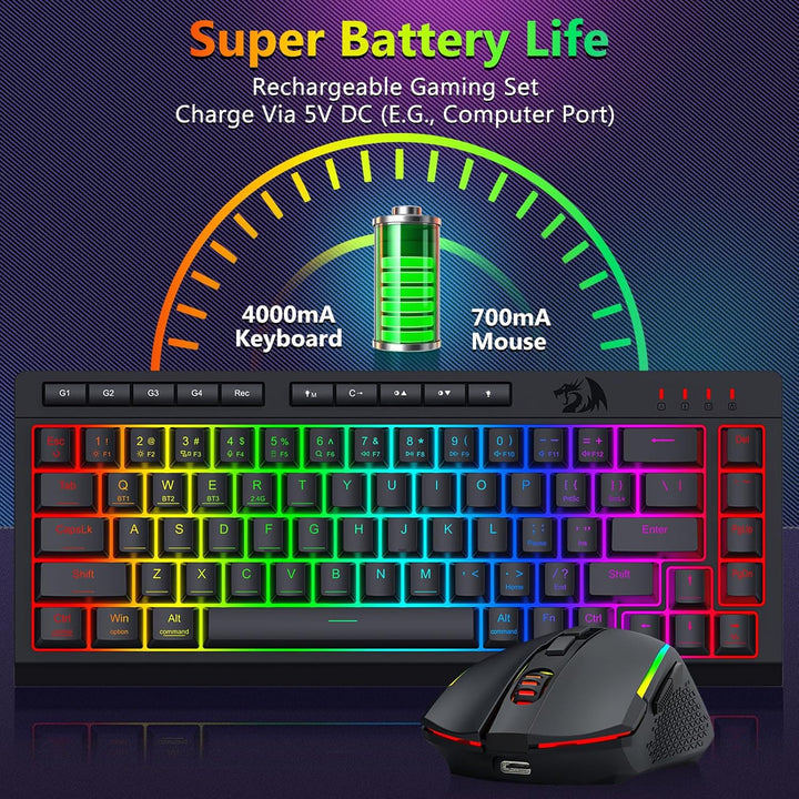 Redragon Combo de teclado y mouse inalámbricos para juegos, Bluetoo...