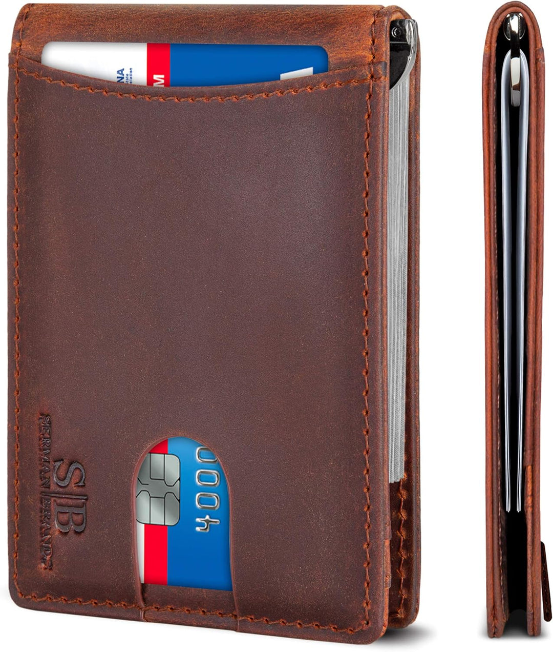 SERMAN BRANDS RFID Blocking Slim Bifold Genuine Leather Minimalist...