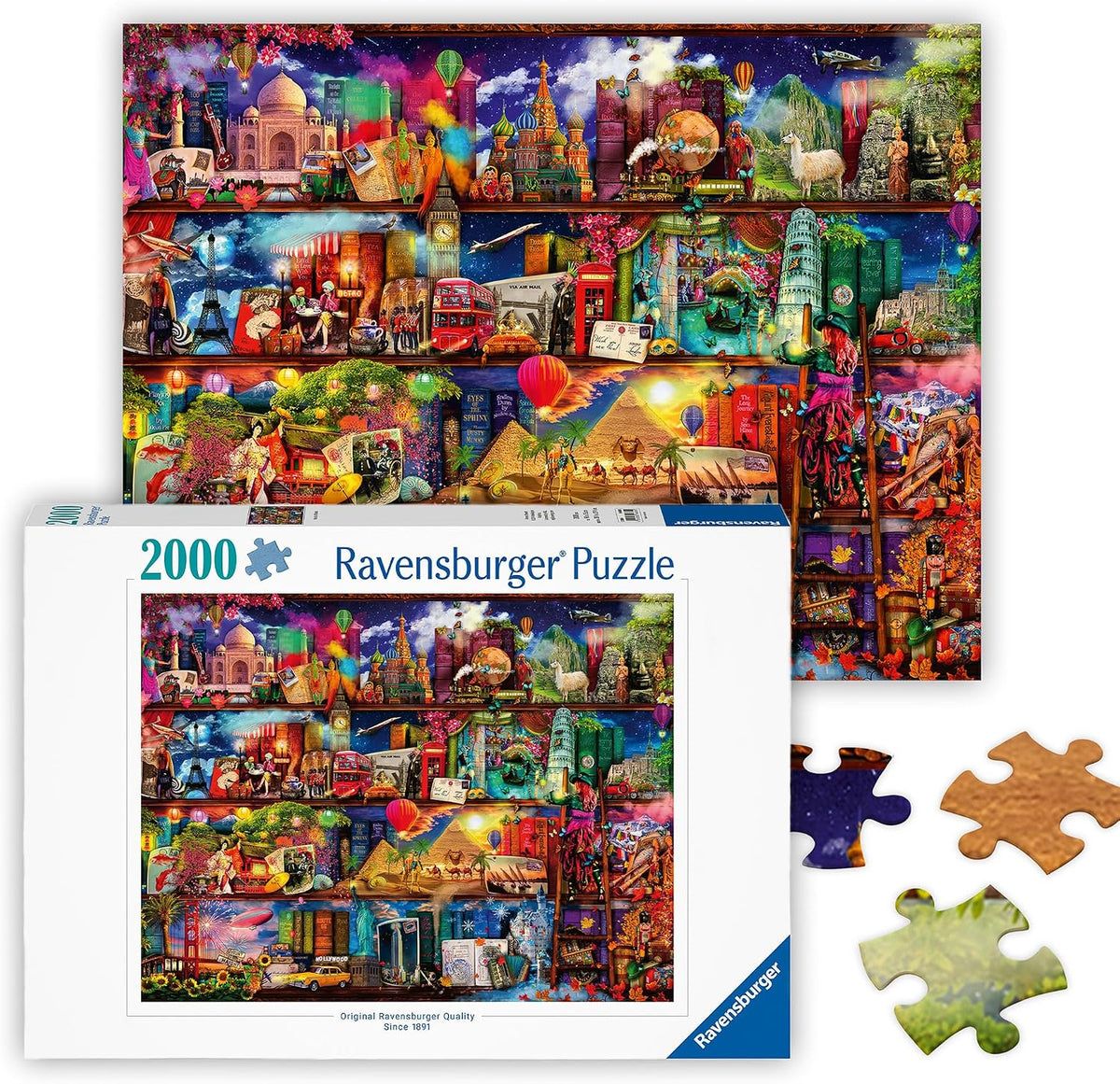 Ravensburger - Mundo de Libros - Rompecabezas de 2000 Piezas - Emocionante Visión de los Destinos Más Emocionantes del Mundo - Hermosas Imágenes - Enmarcable - Calidad Premium - Regalo Ideal