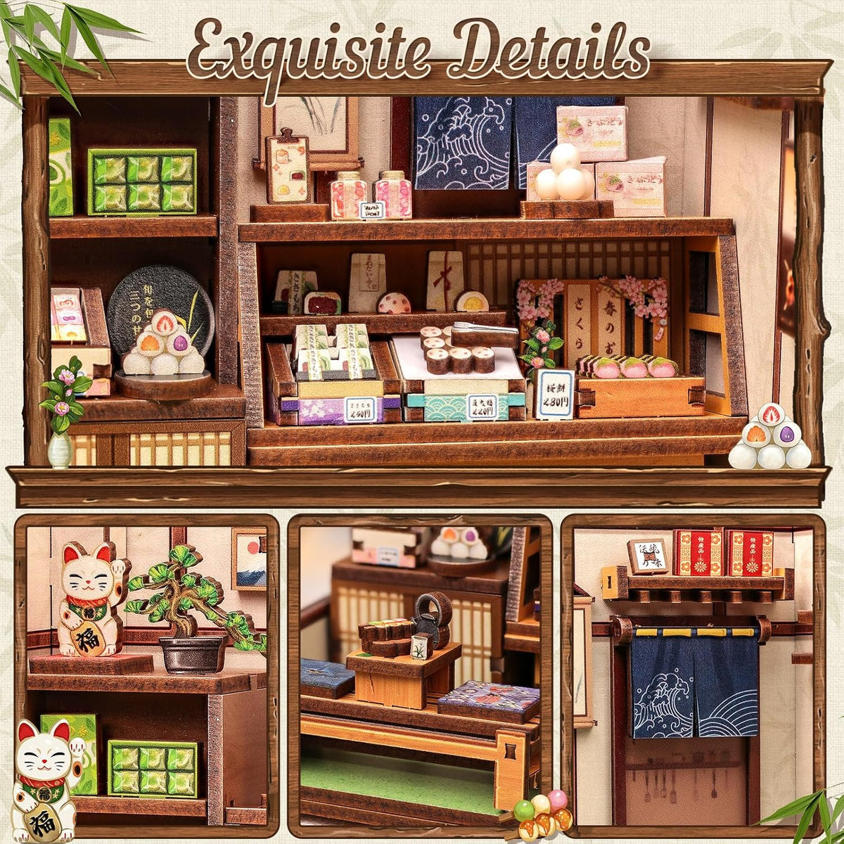 CUTEBEE Kit de rincón de libros – Kit de casa en miniatura para adultos, casa de muñecas, estantería de casa pequeña, decoración de estantería 3D rompecabezas de madera (Kanmi-dokoro Kurihara y