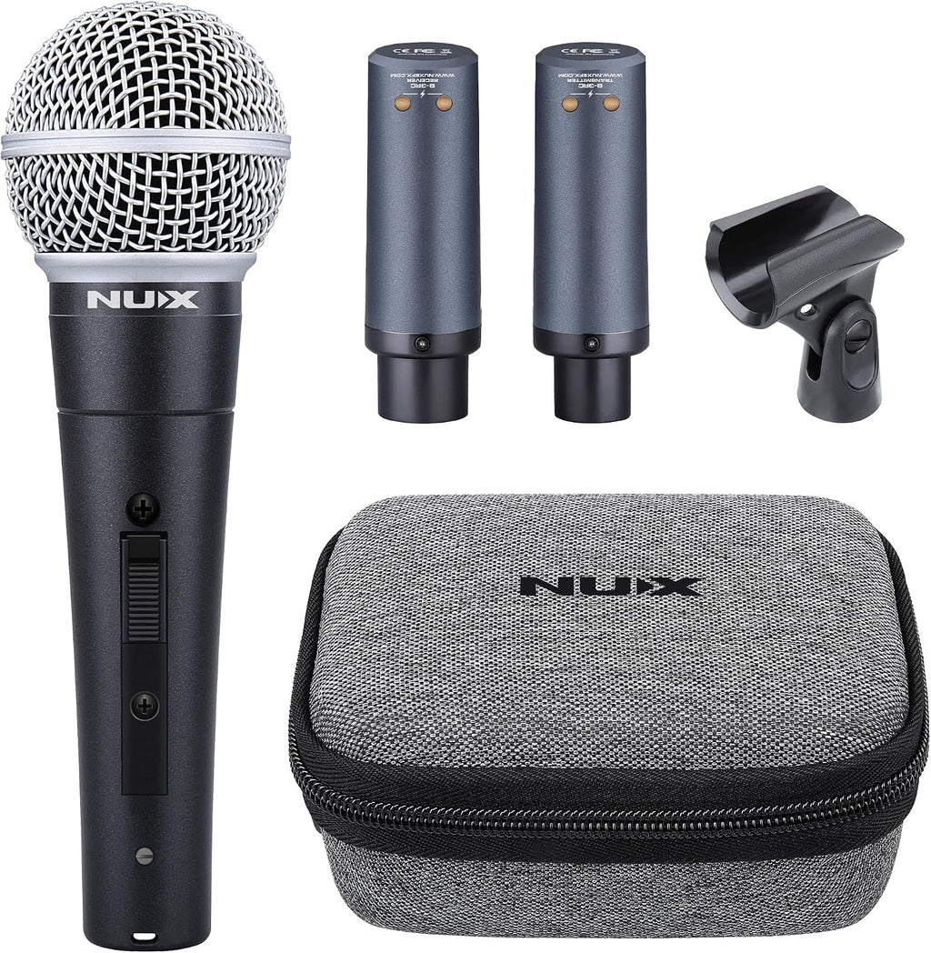 NUX B-3RC Sistema inalámbrico de micrófono de 2.4 GHz con estuche de carga