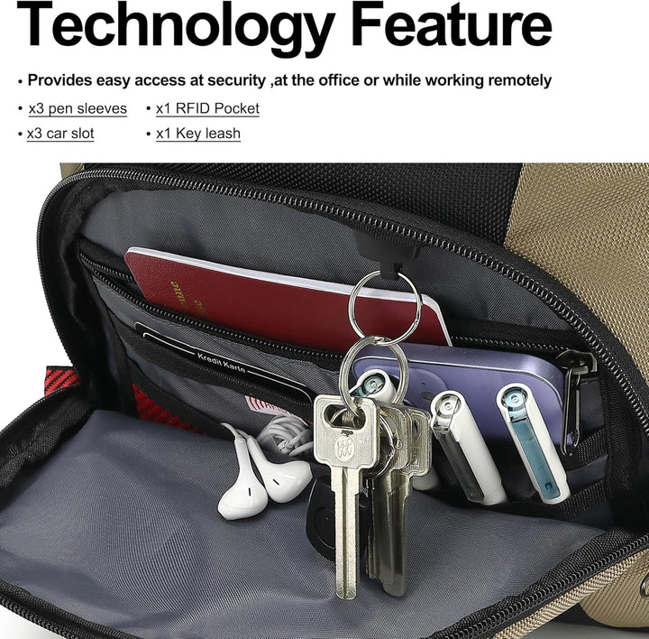 Mochila para laptop Boavan para hombre (Negro, 15.6), Negro y caqui...