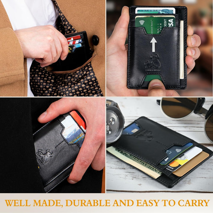 BULL GUARD Cartera delgada de piel con bloqueo RFID para hombre con...