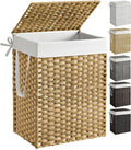 SONGMICS Canasta de lavandería con tapa, cesto de ropa de 23.8 galones (90 L) de ratán sintético con tapa y asas, plegable, forro extraíble, amarillo ganso ULCB51NL