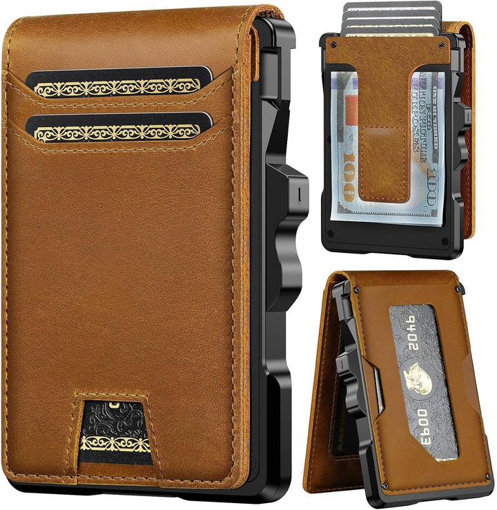 furid Cartera de cuero genuino para hombre: carteras minimalistas R...