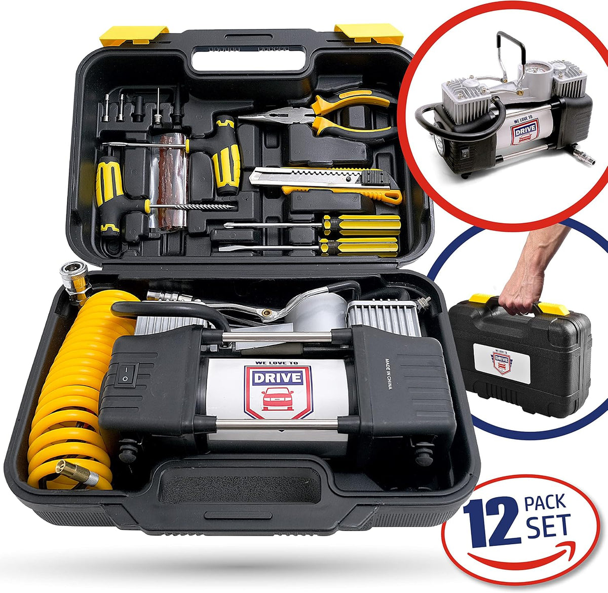 Inflador de neumáticos Compresor de aire portátil con kit de repara...