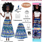 dollbie Juego de 6 muñecas de moda afroamericana con trajes para mezclar y combinar, muñecas negras posables de 11.5 pulgadas y 5 accesorios cada uno (corona, collar, pañuelo y más) + estuche de