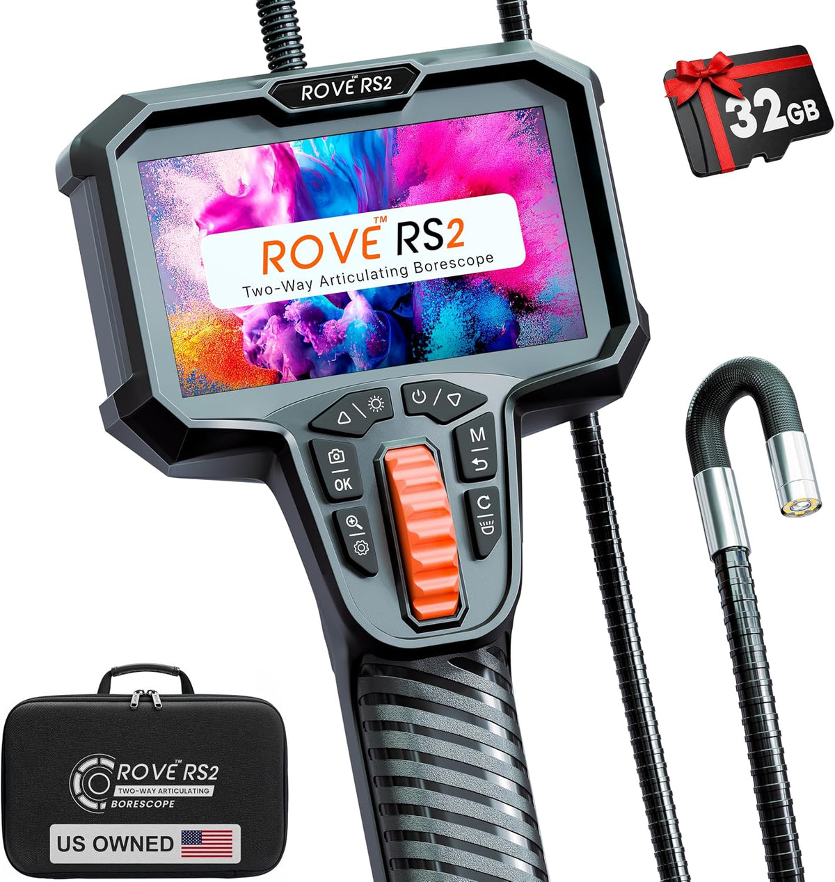 ROVE Cámara de boroscopio articulado RS2 con luz, 210 °, tarjeta de 32 GB