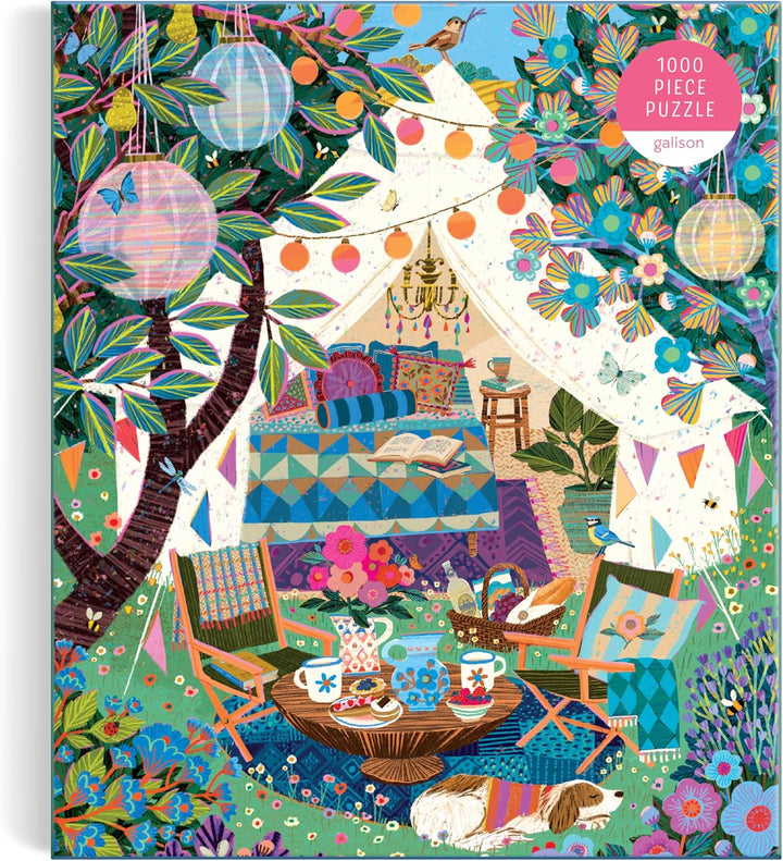 Galison Blooming Escape - Rompecabezas de 1000 piezas con hermosas ilustraciones de una escena de campamento de lujo
